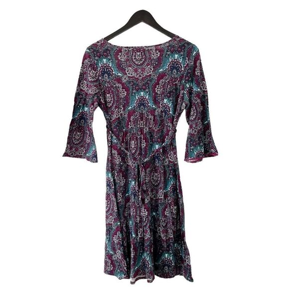 Lucky Brand Purple Blue Paisley Print Scoop Neck Long Sleeve Dress - Picture 2 of 7